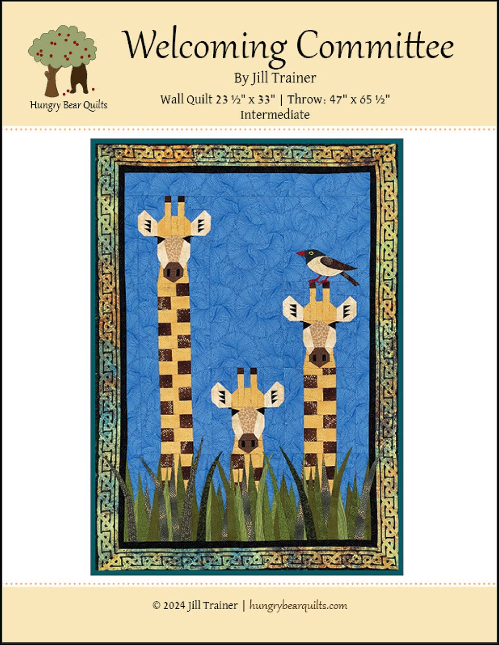 Welcoming Committee--giraffe quilt pattern, wall quilt, baby quilt, child quilt, foundation paper piecing